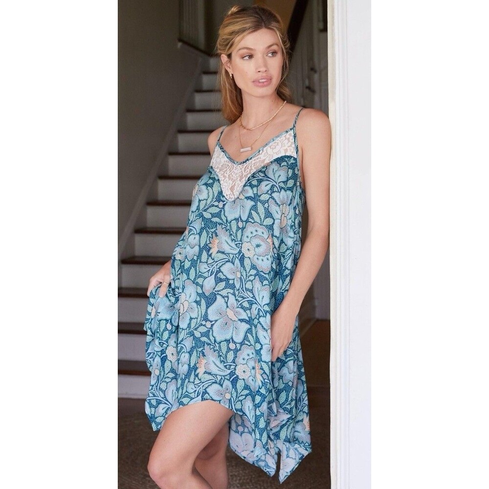 Anthropologie Lace Inset Scarf Mini Dress Asymmetrical Floral XL Boho Slip